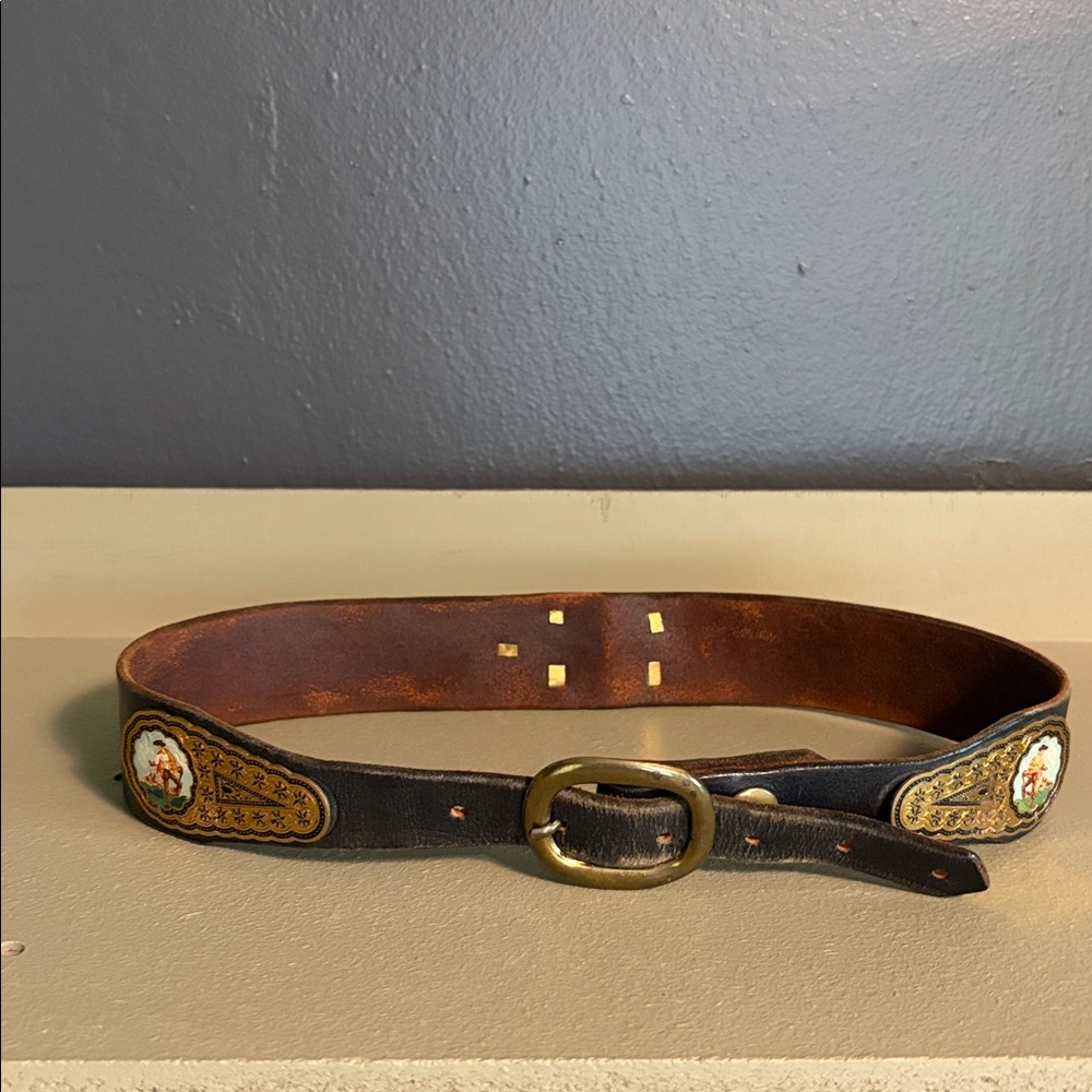 Vintage Leather Belt with Gold Buckle